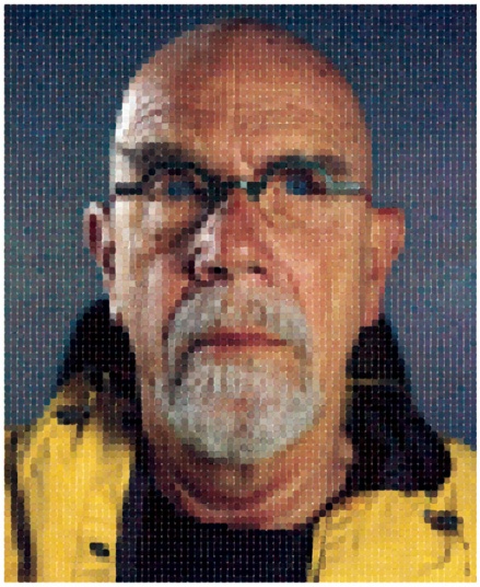 POP Self-Portrait (Yellow Raincoat), Chuck Close 2013